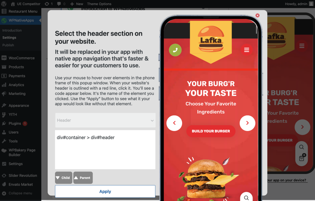 Build an Uber Eats Competitor App - how to step: Configure Website2App Plugin