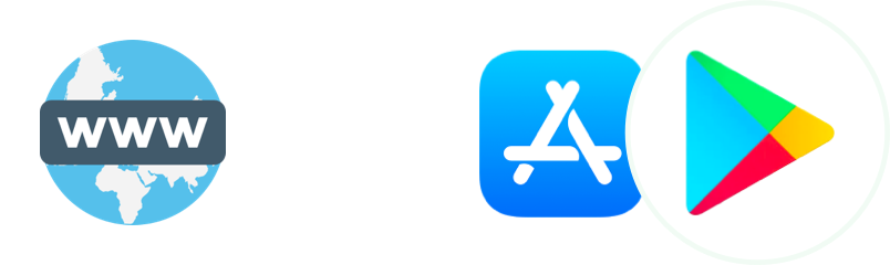 Icons showing a website to mobile app conversion. This process is the core feature of Website2App