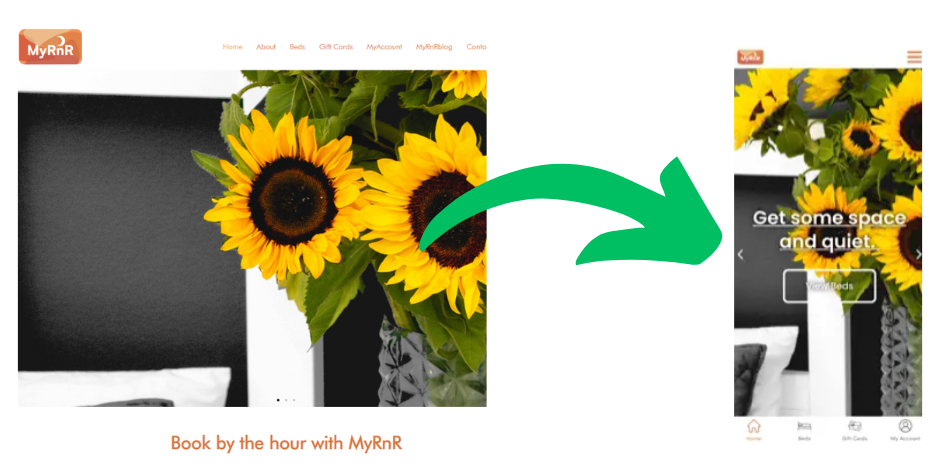 Convert your site to mobile with Website2App - Picture of the conversion of the MyRnR.Space website to mobile app